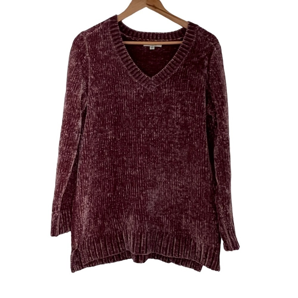 Orvis Sweater Women's Large Lilac Chenille Fabric V-Neck Knit Long Sleeve